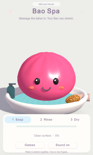 Development preview of Bao Spa with soap, rinse and dry controls